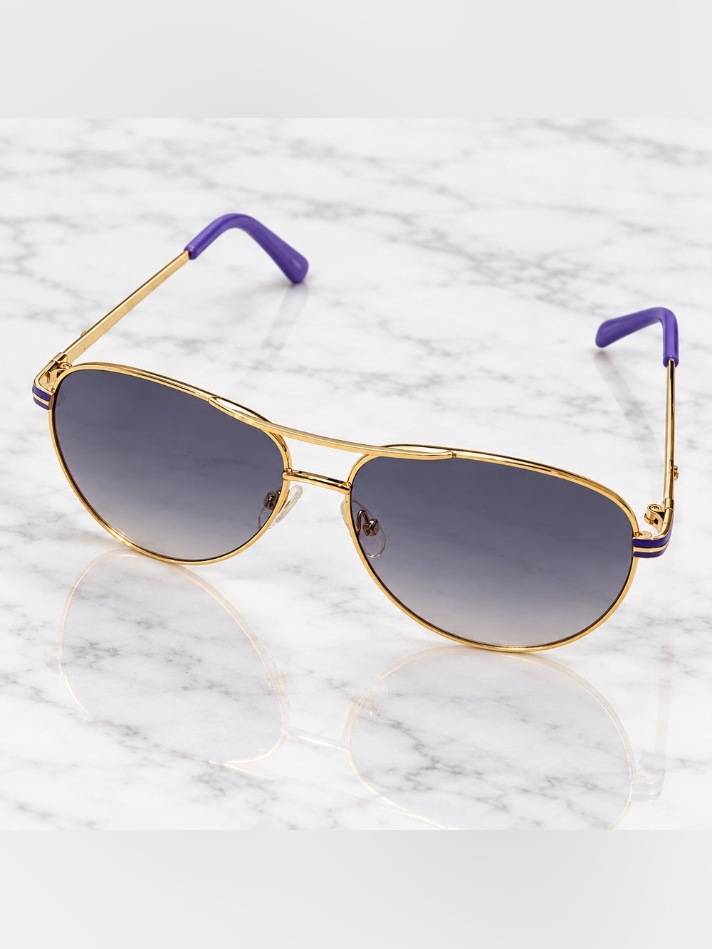 Gold Frame Aviator Sunglasses with Purple Temples